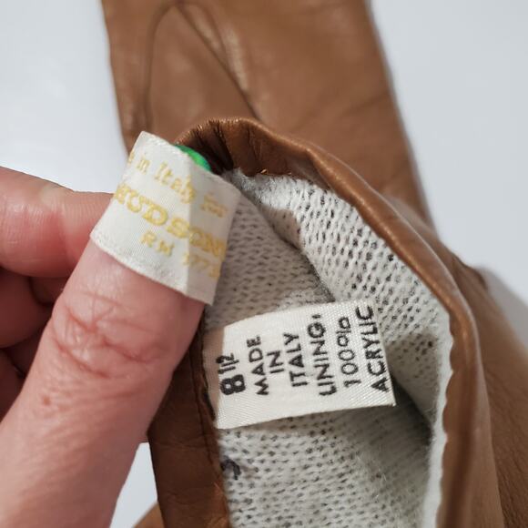 Vtg Tissavel France Faux Fur Belted Leather Coat and Gloves Womens Size 6 Tan - Picture 14 of 15